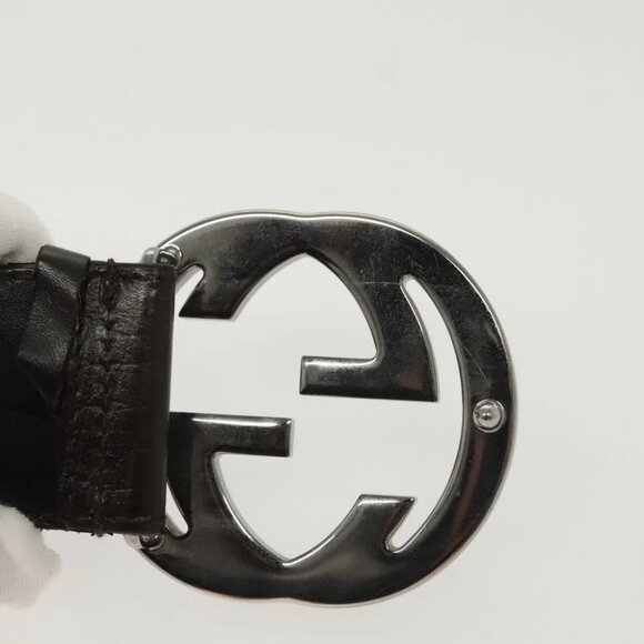 GUCCI Web Sherry Line Belt Leather 37"" Red Green 114984 Auth sw1387 - Picture 5 of 9